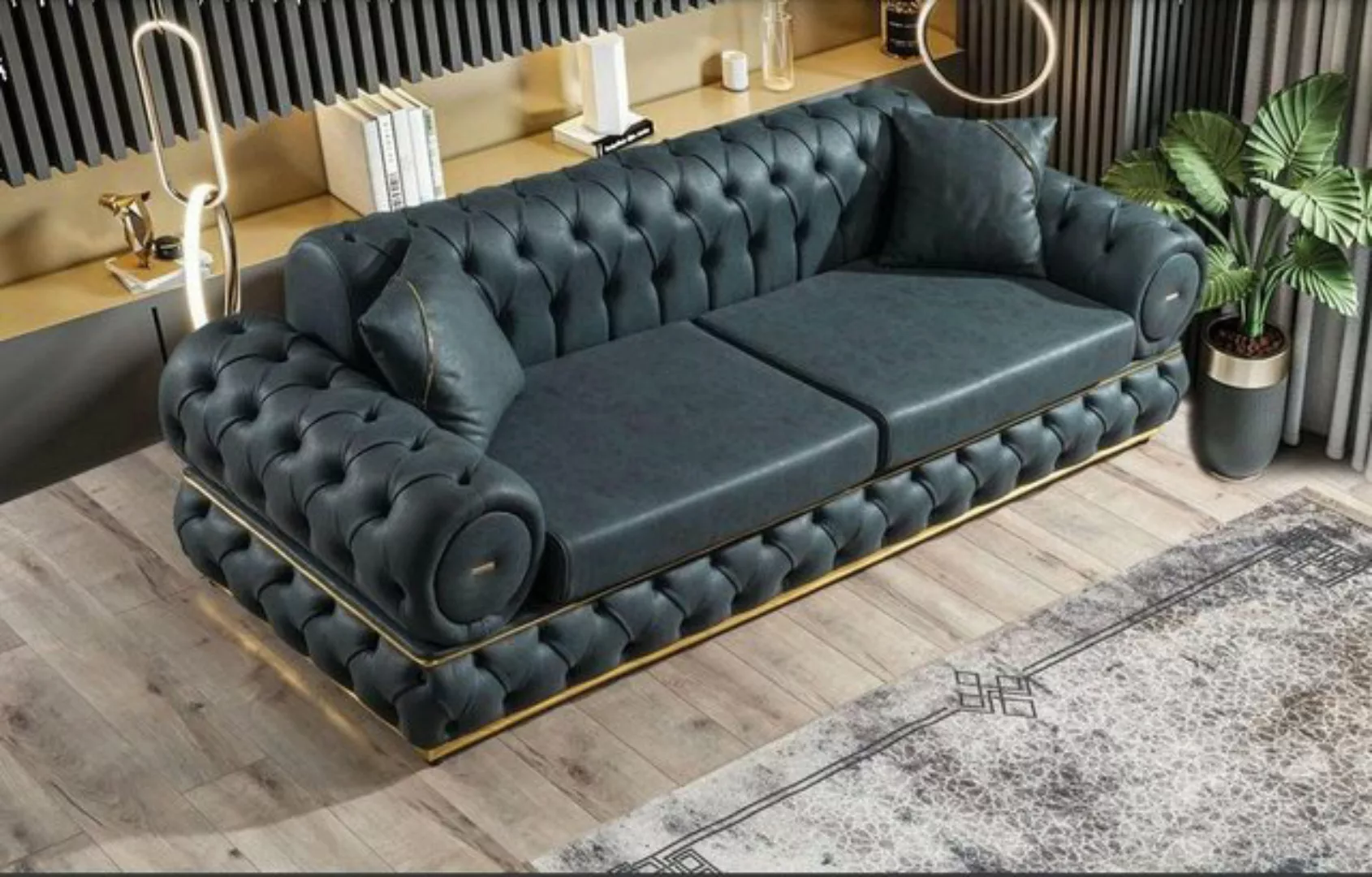 Xlmoebel Sofa Blau Chesterfield 3-Sitzer Ledersofa für das Wohnzimmer, 1 Te günstig online kaufen