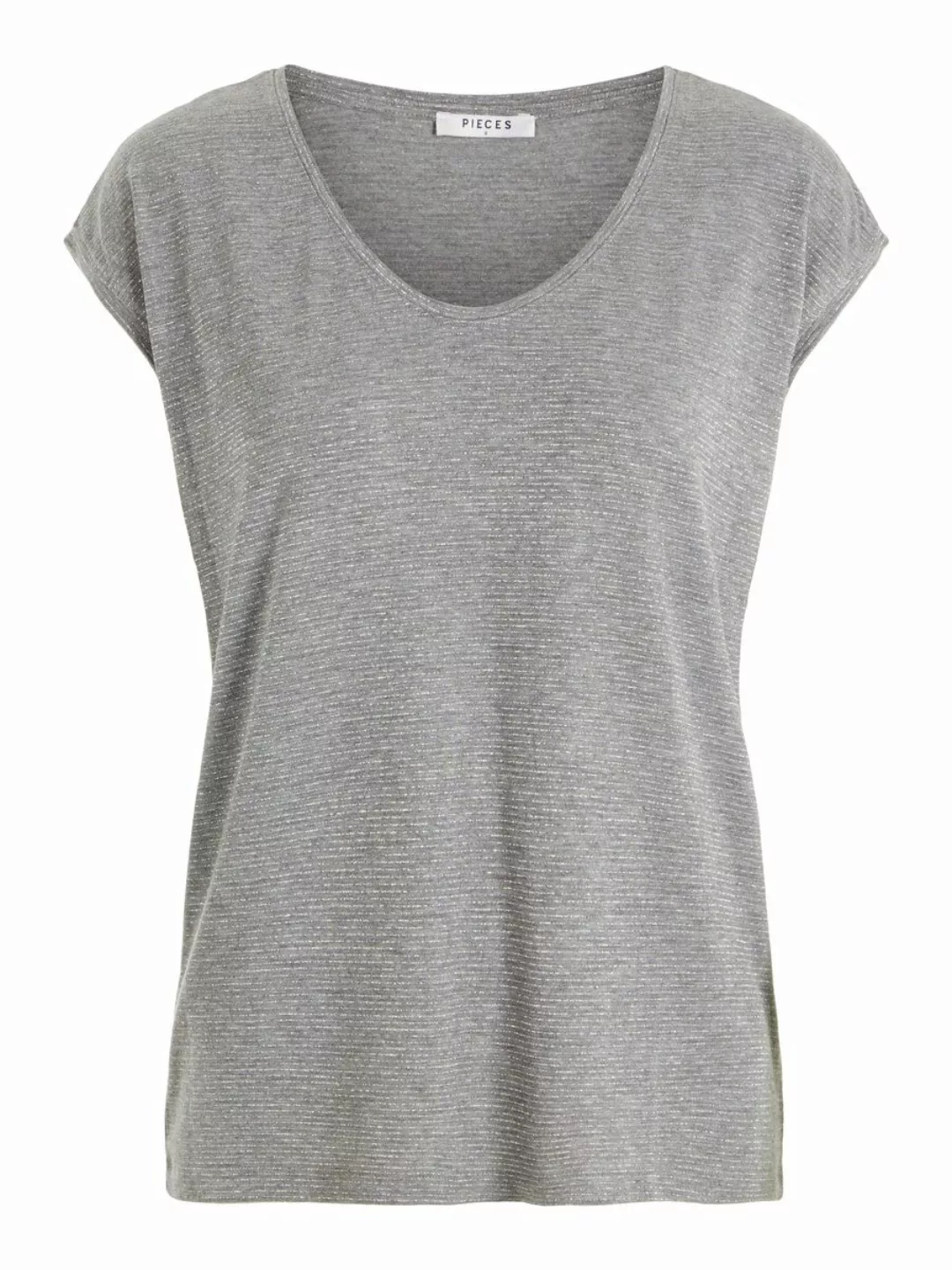 Pieces Billo Lurex Stripes Kurzärmeliges T-shirt XL Light Grey Melange / De günstig online kaufen