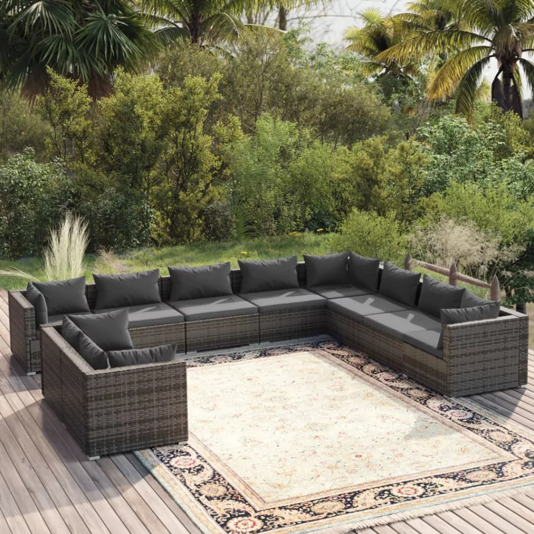 Vidaxl 10-tlg. Garten-lounge-set Mit Kissen Grau Poly Rattan günstig online kaufen