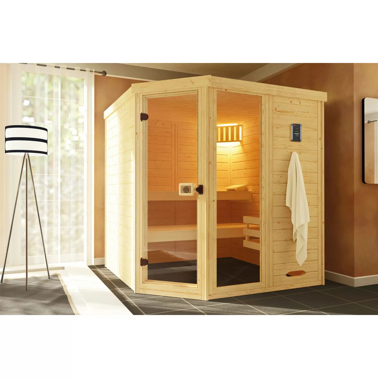 Weka Sauna 38 mm Laukkala 2 inkl. Saunaleuchten-Set, Glastür günstig online kaufen
