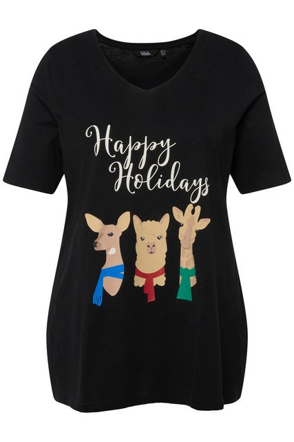 Ulla Popken Rundhalsshirt Weihnachts-Shirt Tiere A-Linie V-Ausschnitt günstig online kaufen