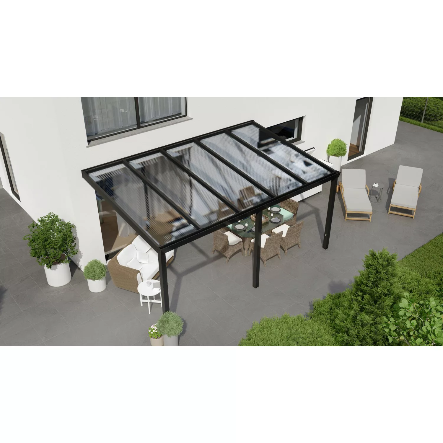 Terrassenüberdachung Professional 500 cm x 350 cm Schwarz Struktur PC Klar günstig online kaufen