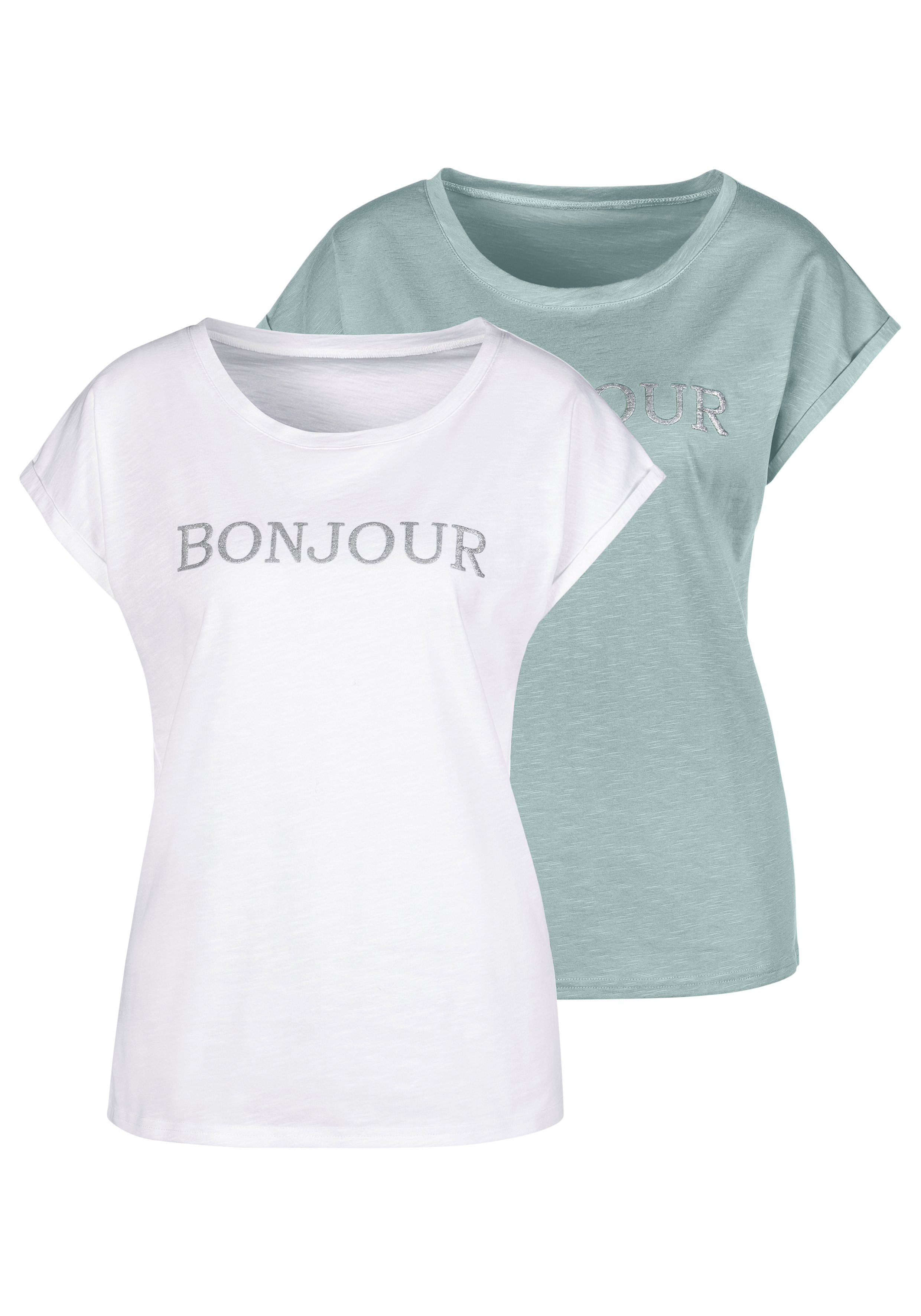 Vivance T-Shirt "mit Frontdruck "Bonjour"", (2er-Pack), aus weicher Baumwol günstig online kaufen