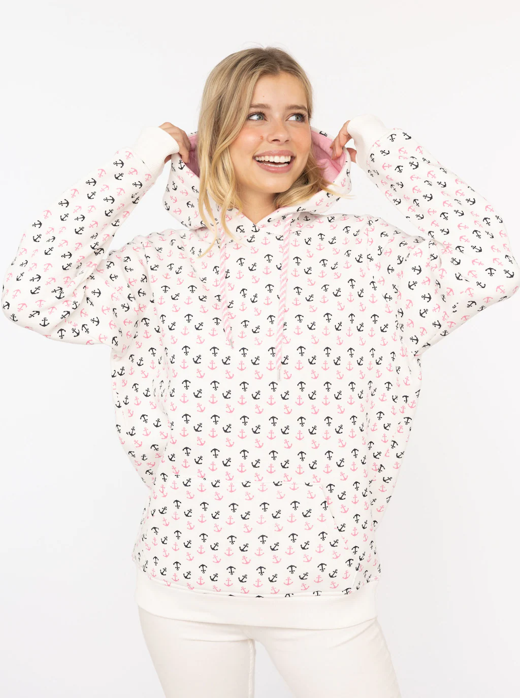 Zwillingsherz Hoodie ""Anker AOP"", mit allover Ankerprint, pinker Kapuze günstig online kaufen