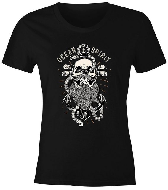 Neverless Print-Shirt Damen T-Shirt Skull Captain Anker Totenkopf Bart Kapi günstig online kaufen