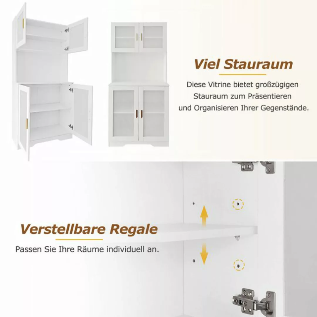WISHDOR Hochschrank Hochregal Küchenschränke (4 Glastüren) mit beweglichen günstig online kaufen