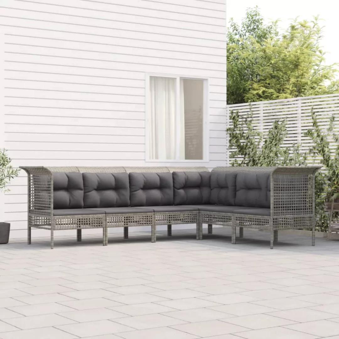 Vidaxl 6-tlg. Garten-lounge-set Mit Kissen Grau Poly Rattan günstig online kaufen