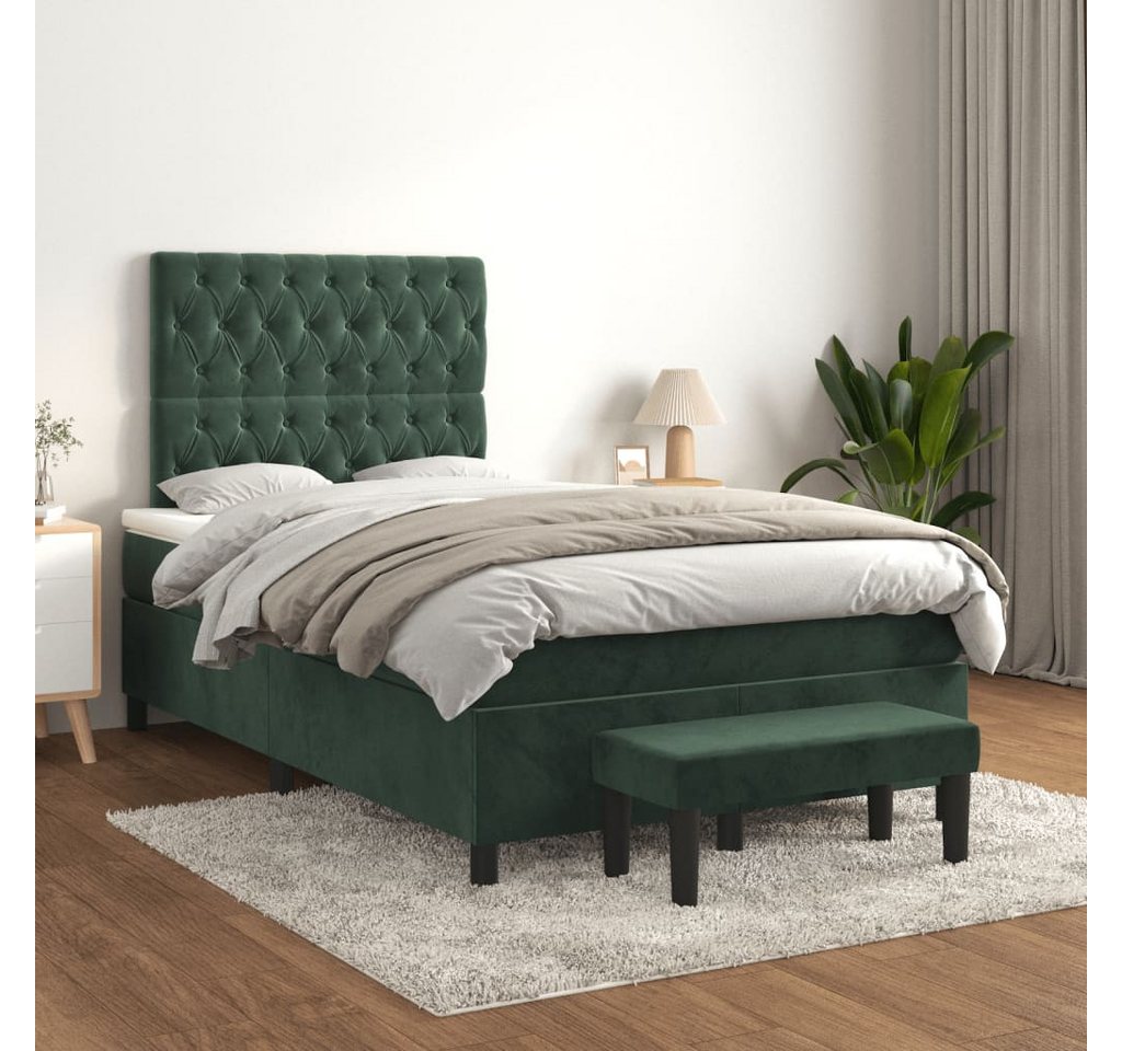 vidaXL Boxspringbett Boxspringbett mit Matratze Dunkelgrün 120x200 cm Samt günstig online kaufen