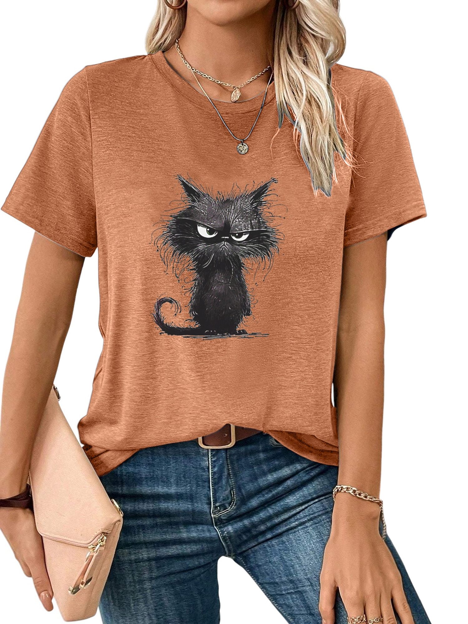 PYL Rundhalsshirt Damen bequemes Sommer Kurzarmbluse günstig online kaufen