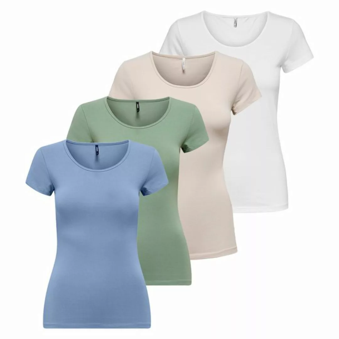 ONLY T-Shirt ONLY Damen 4er Pack T-Shirt Live Love Kurzarmshirt Basic Baumw günstig online kaufen