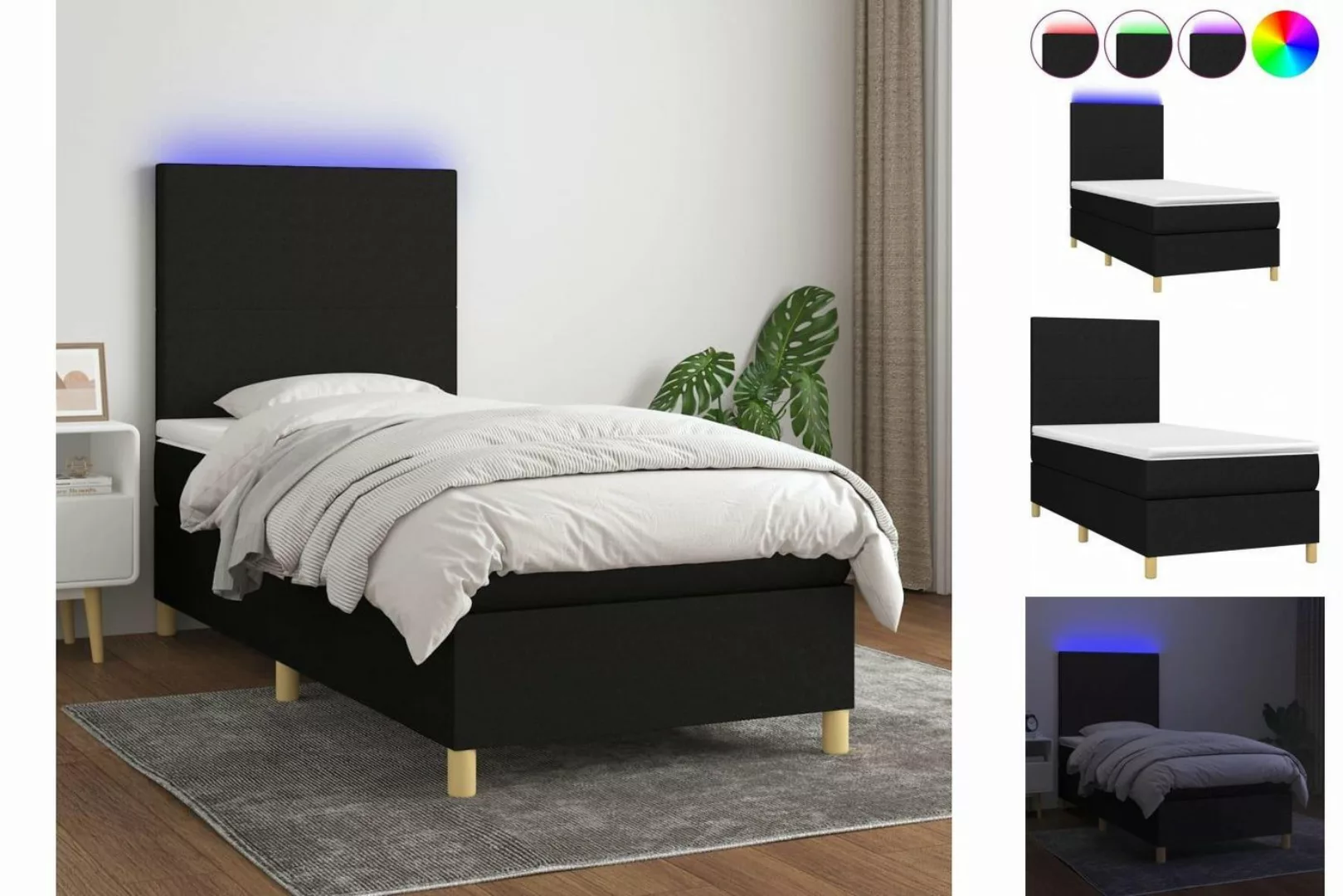 vidaXL Boxspringbett Boxspringbett mit Matratze LED Schwarz 90x200 cm Stoff günstig online kaufen