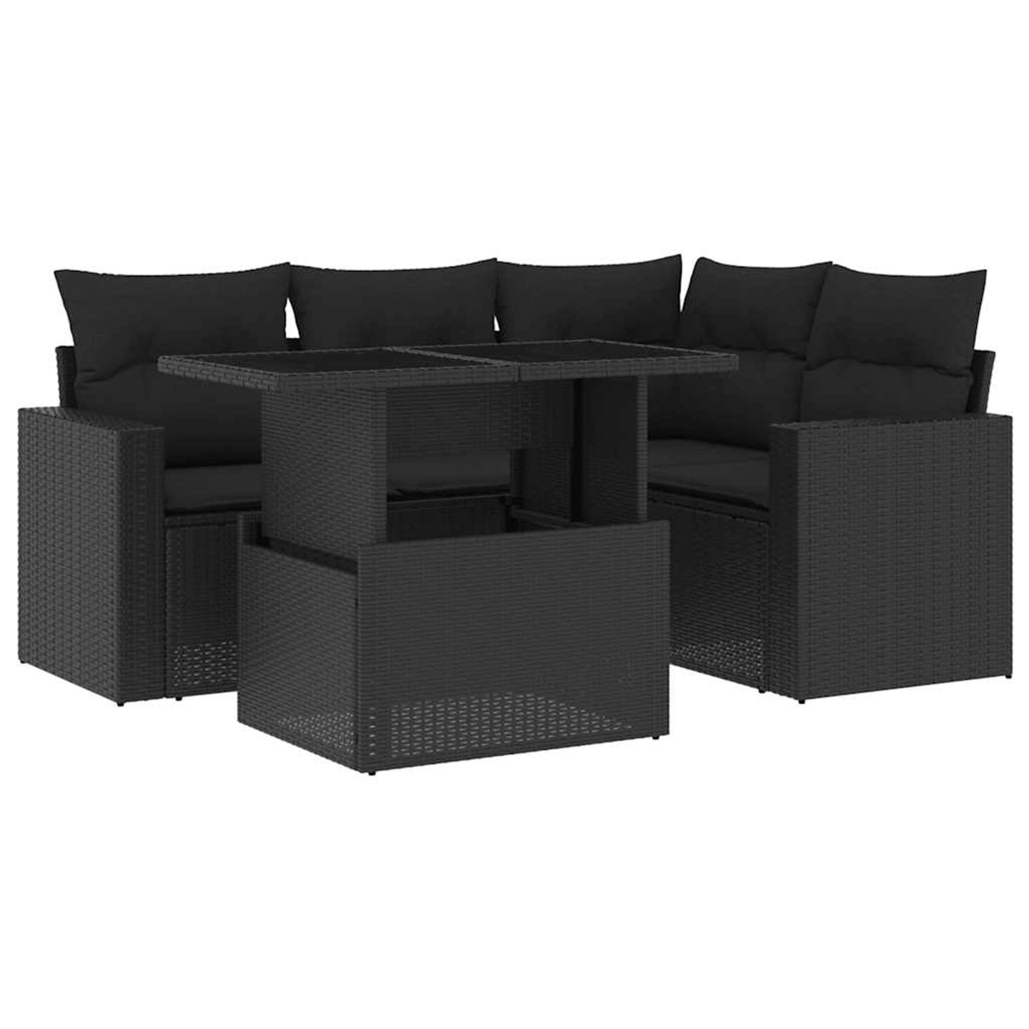vidaXL 5-Tlg Garten-Sofagarnitur mit Kissen Schwarz Poly Rattan 3267245 günstig online kaufen
