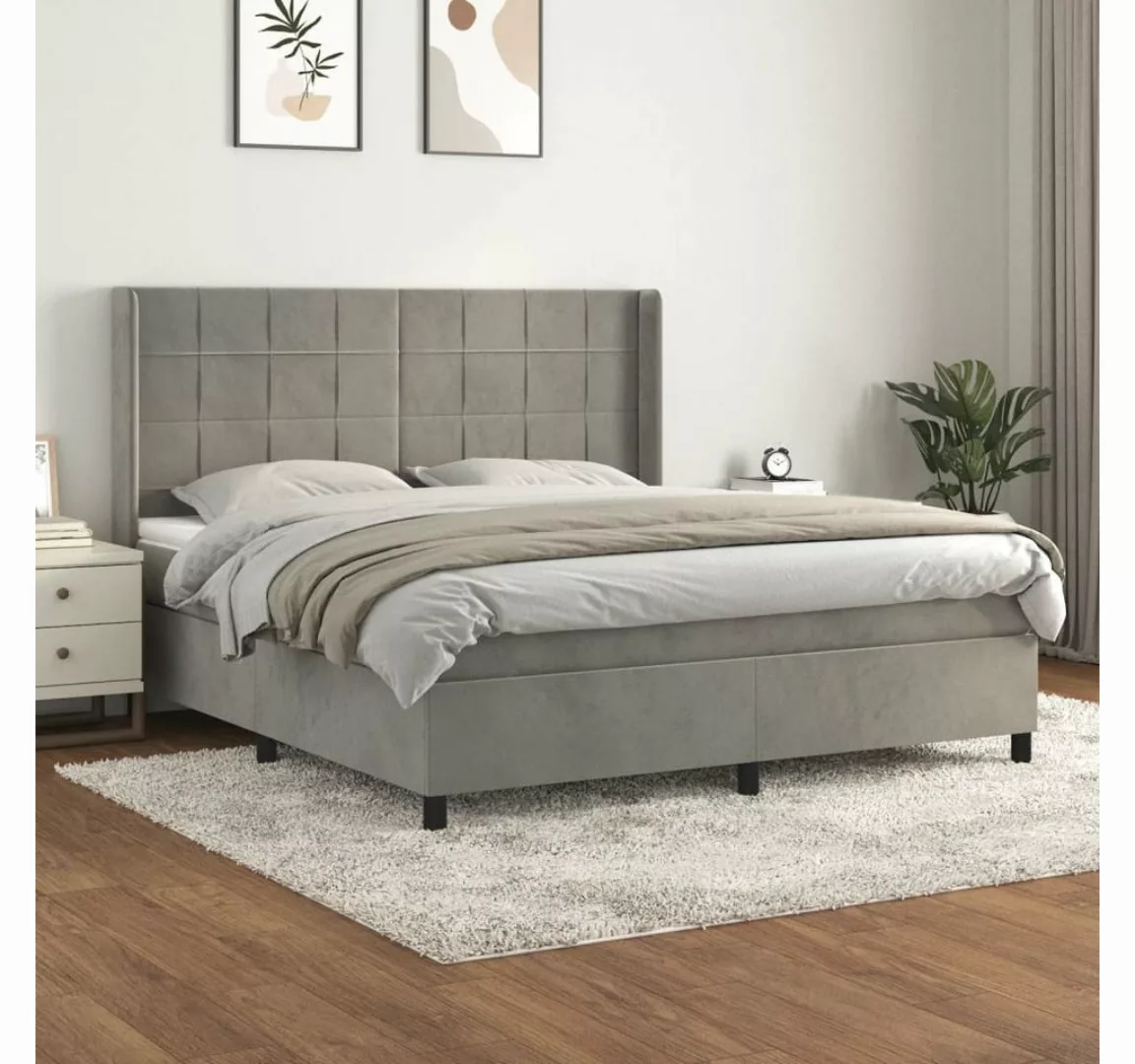 vidaXL Boxspringbett Boxspringbett mit Matratze Hellgrau 160x200 cm Samt Be günstig online kaufen