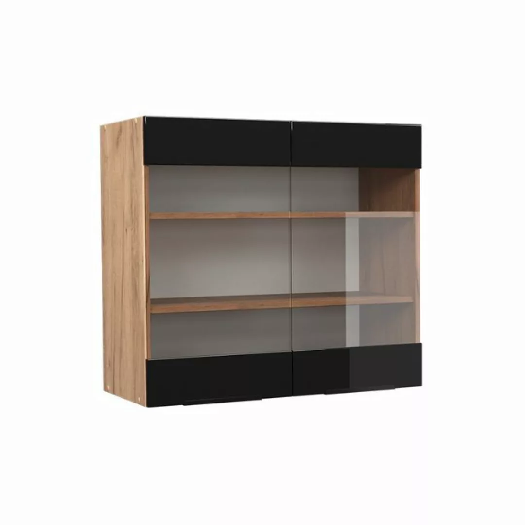 Vicco Glashängeschrank Fame-Line, Schwarz Hochglanz/Goldkraft Eiche, 80 cm günstig online kaufen