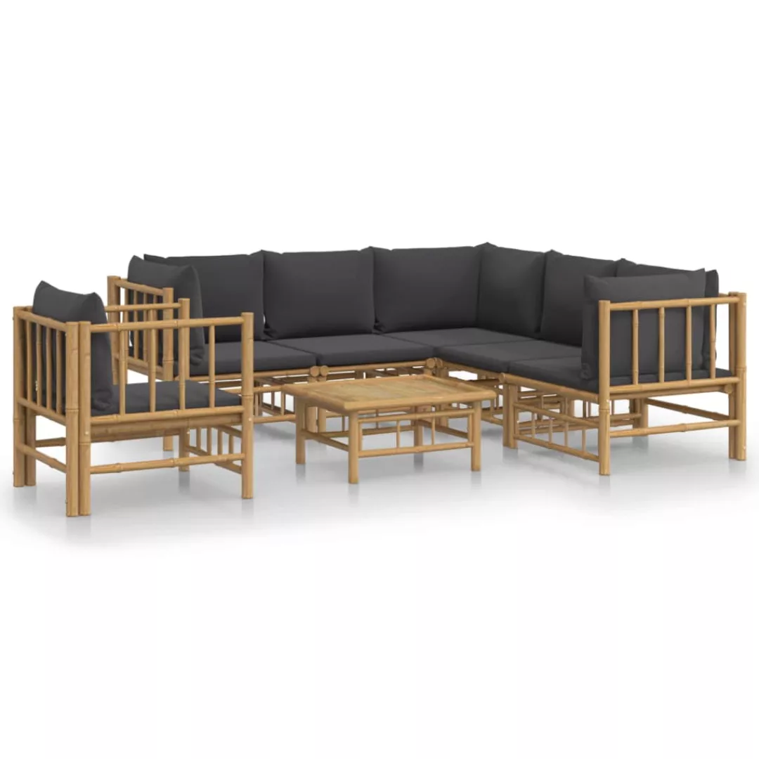 Vidaxl 7-tlg. Garten-lounge-set Mit Dunkelgrauen Kissen Bambus günstig online kaufen