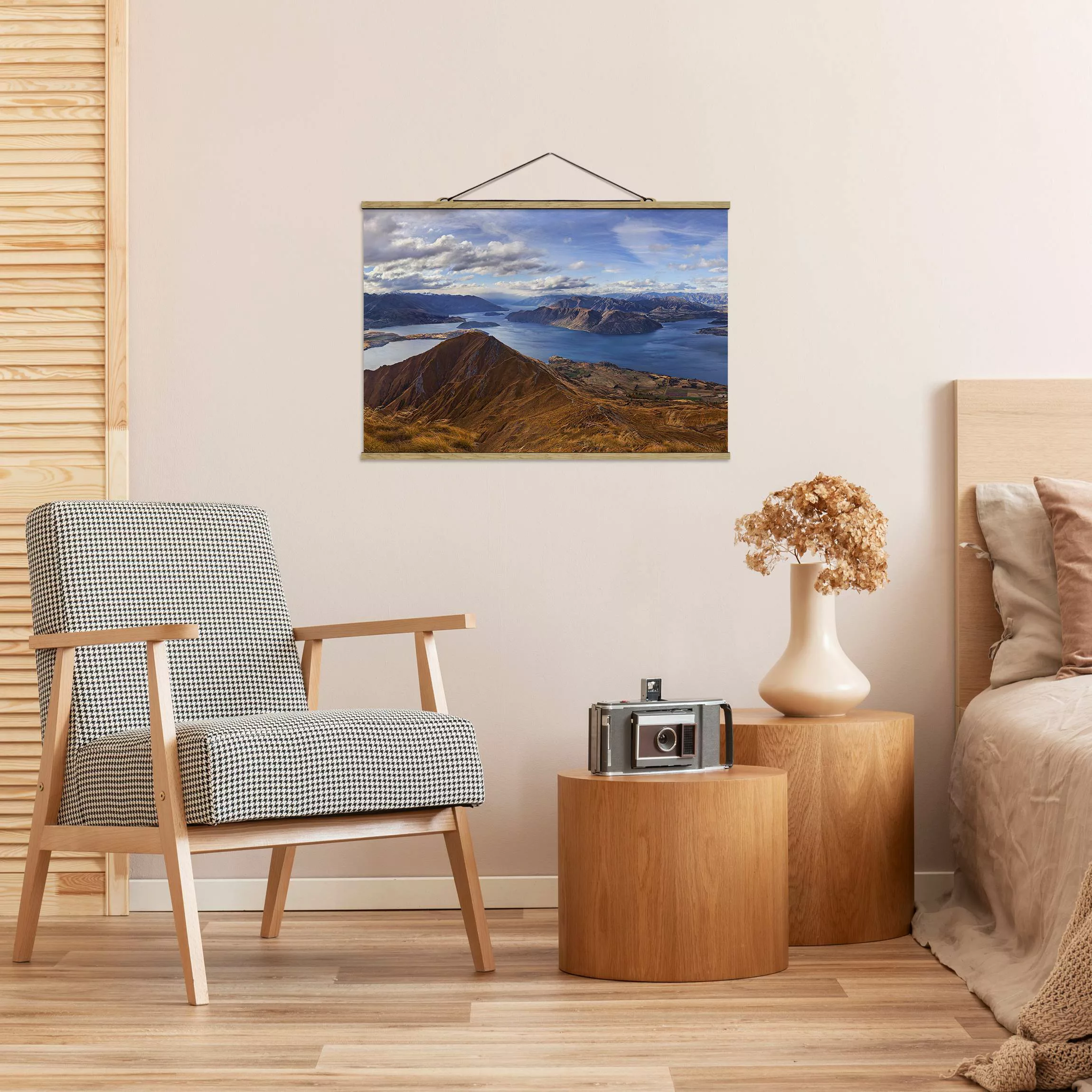 Stoffbild Berge mit Posterleisten - Querformat Roys Peak in Neuseeland günstig online kaufen