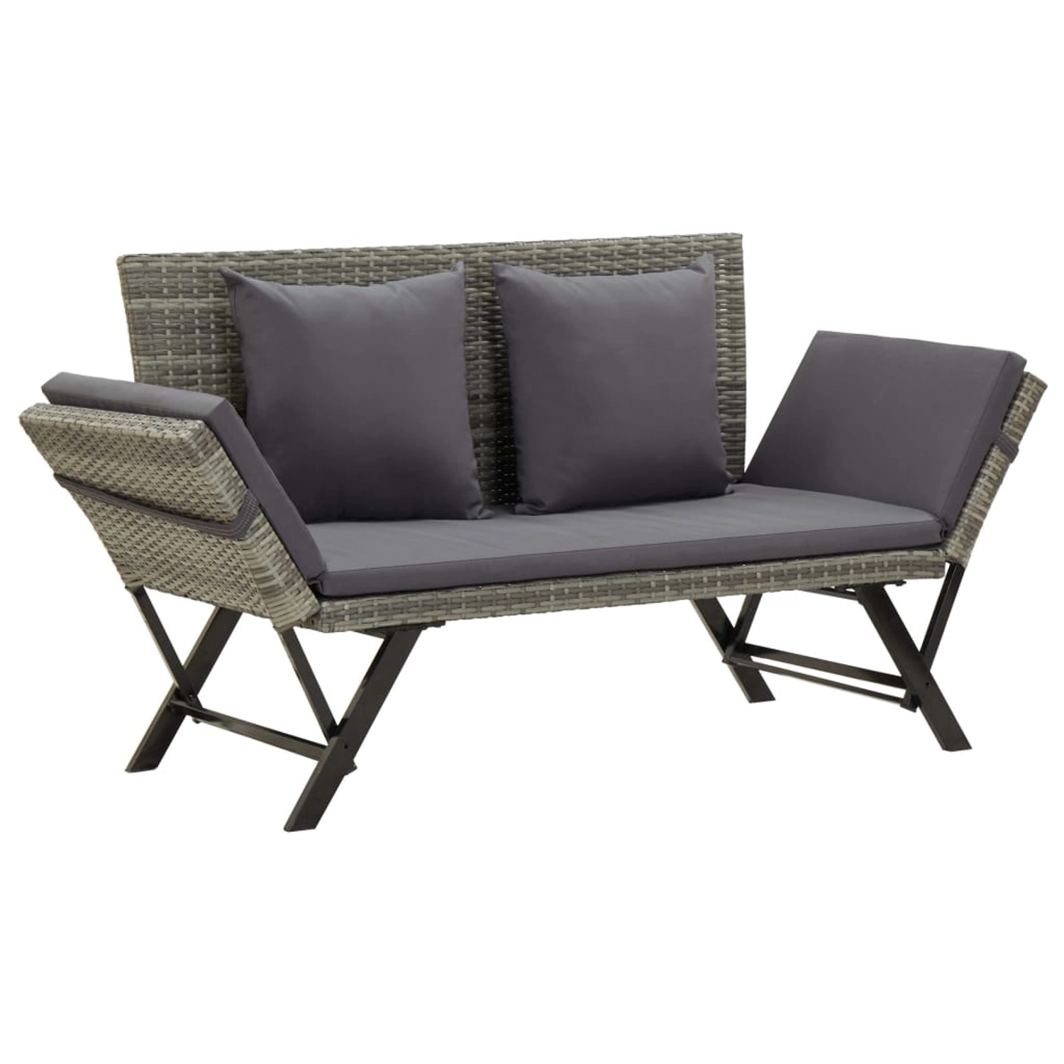 furnicato Gartenbank mit Auflagen 176 cm Grau Poly Rattan günstig online kaufen