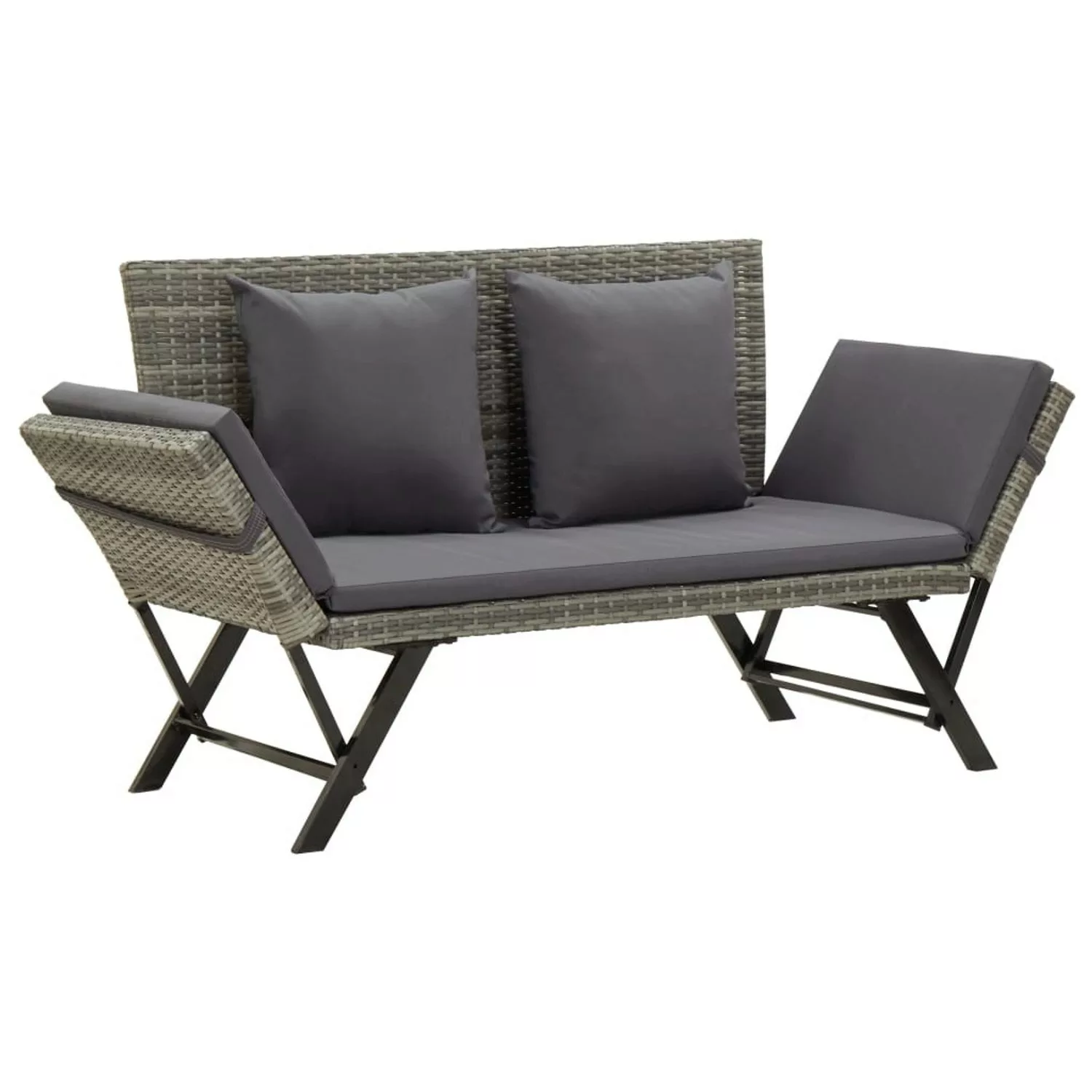 furnicato Gartenbank mit Auflagen 176 cm Grau Poly Rattan günstig online kaufen