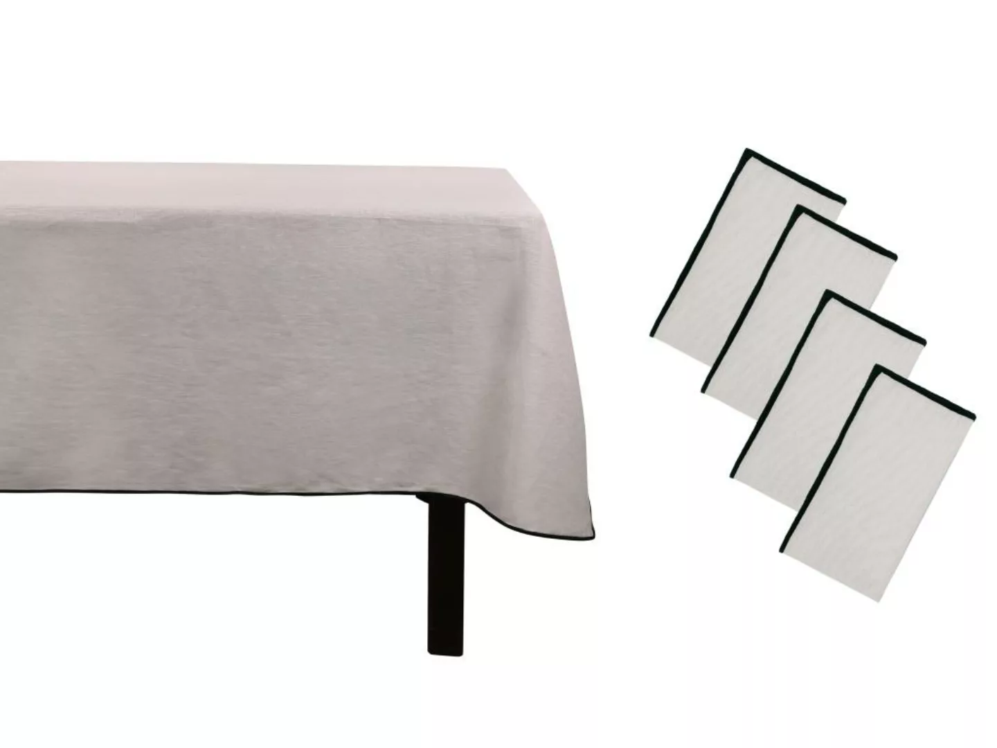 Set Tischdecke + 4 Servietten aus Leinen & Baumwolle - Schwarze Bordüre - T günstig online kaufen