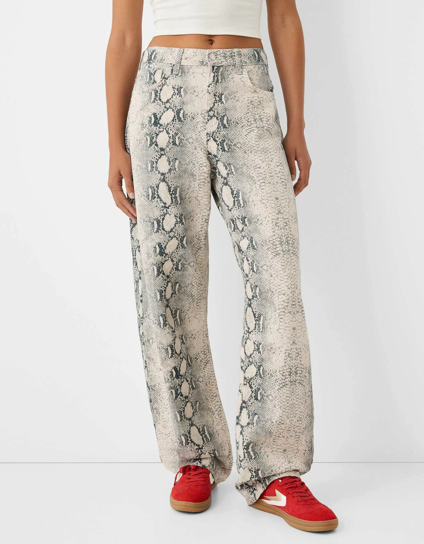 Bershka Balloon Fit-Jeans Mit Animalprint Damen 10-12 Grau günstig online kaufen