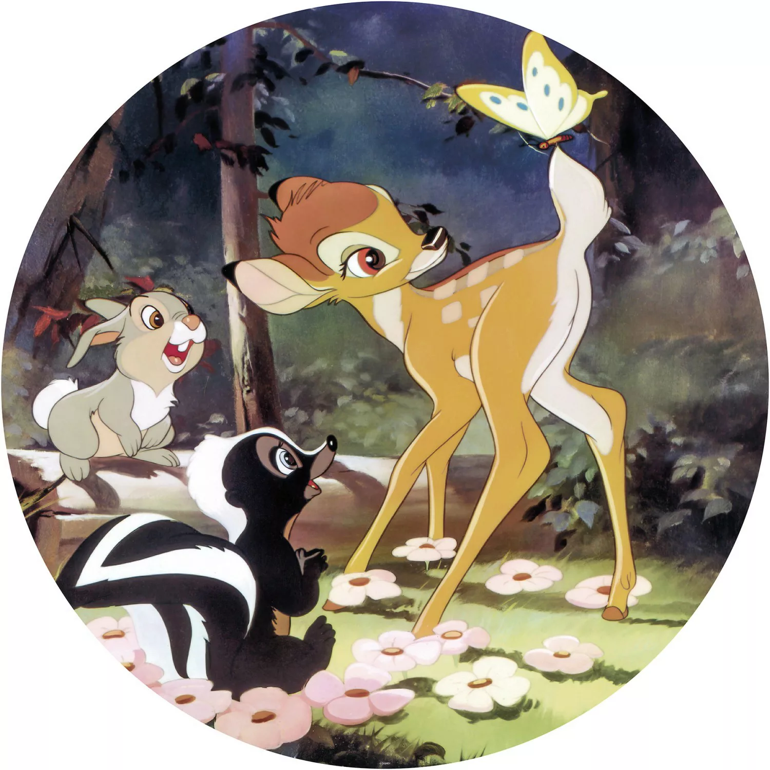 Disney Selbstklebende Runde Tapete Bambi-Schmetterling Multicolor Ø 128 cm günstig online kaufen