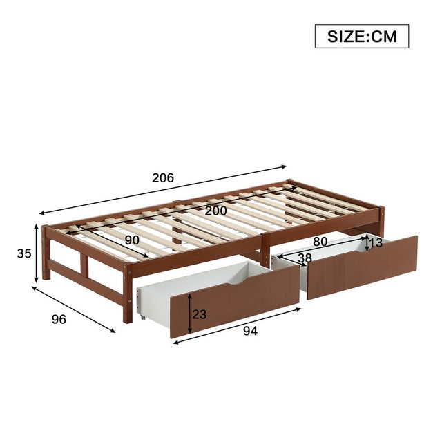 Flieks Kinderbett, Massivholzbett Einzelbett 90x200cm mit 2 Schubladen günstig online kaufen