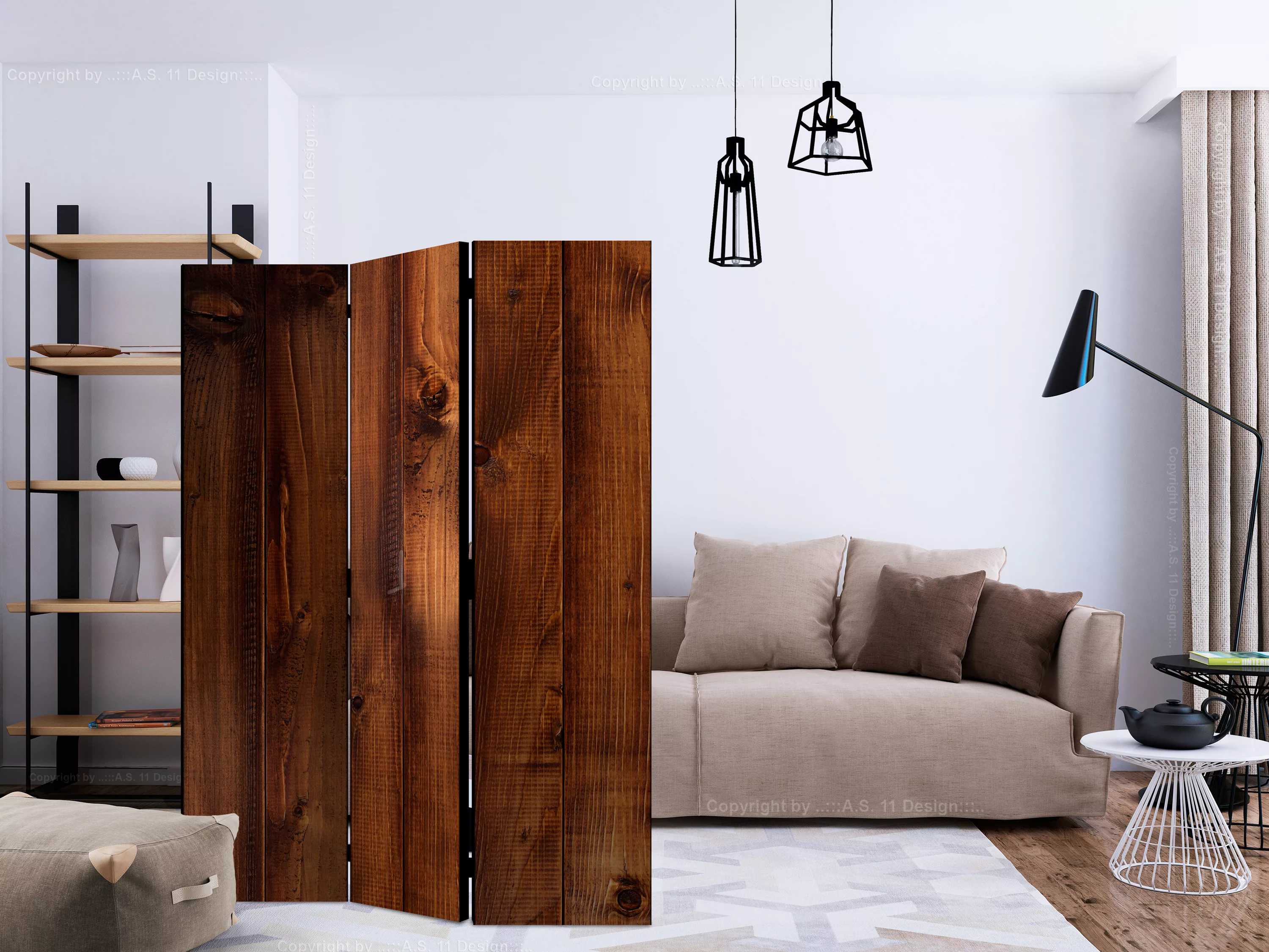 3-teiliges Paravent - Pine Board [room Dividers] günstig online kaufen