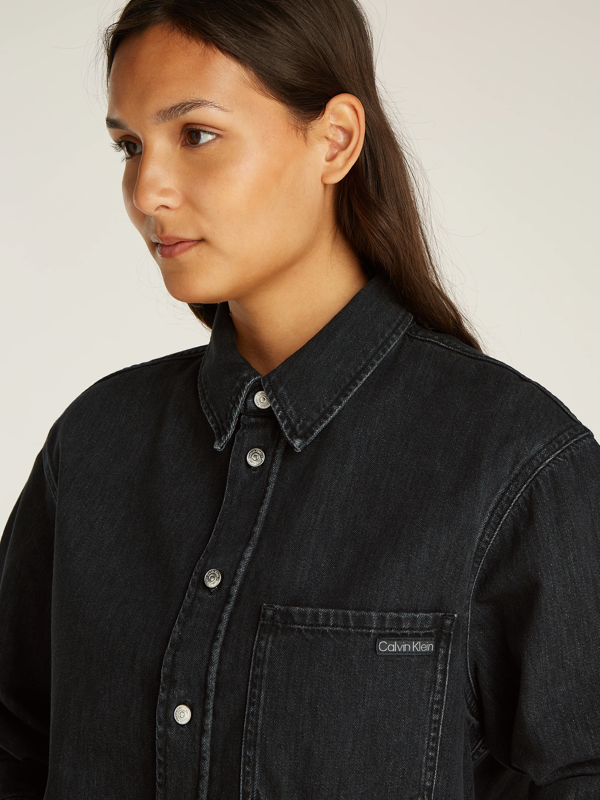 Calvin Klein Jeans Jeansbluse "CROPPED DAD DENIM SHIRT", in schwarzer Wasch günstig online kaufen