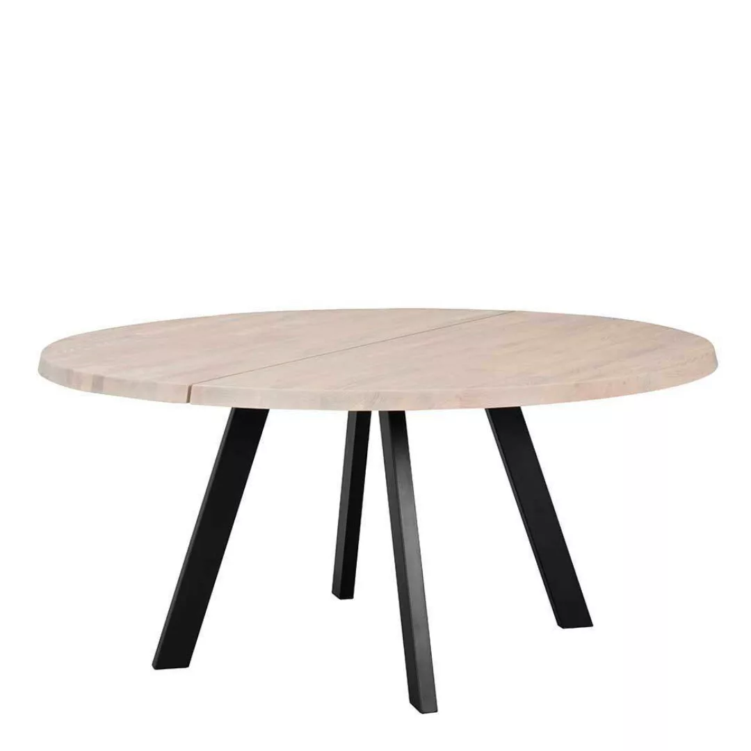 Esszimmermöbelset Tisch rund Eiche Massivholz und Metall (siebenteilig) günstig online kaufen