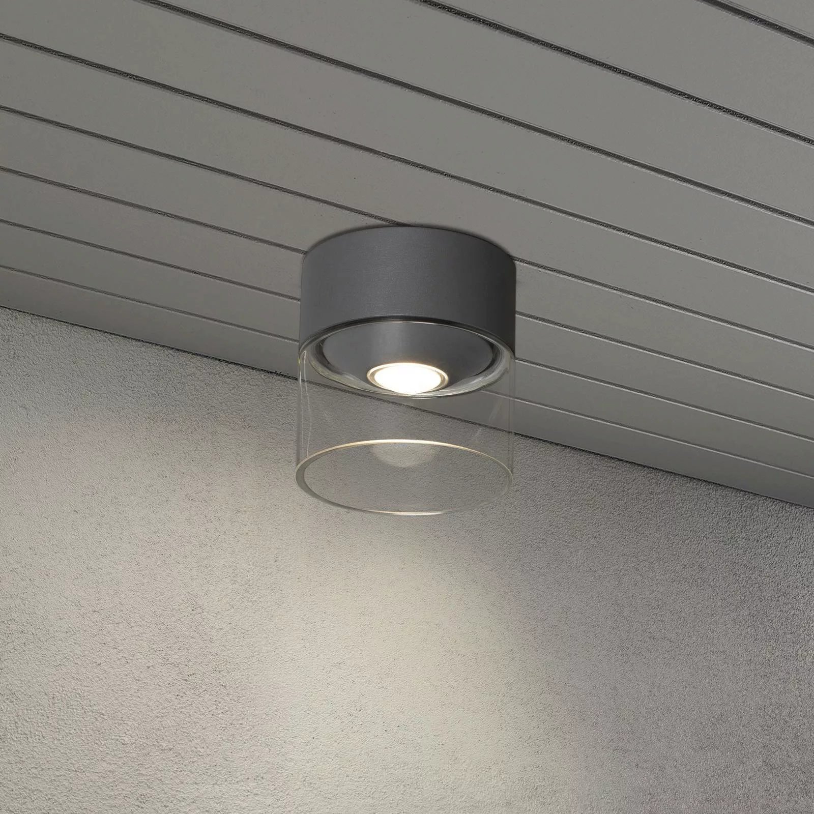 LED-Außendeckenleuchte Varese grau, Glaszylinder günstig online kaufen