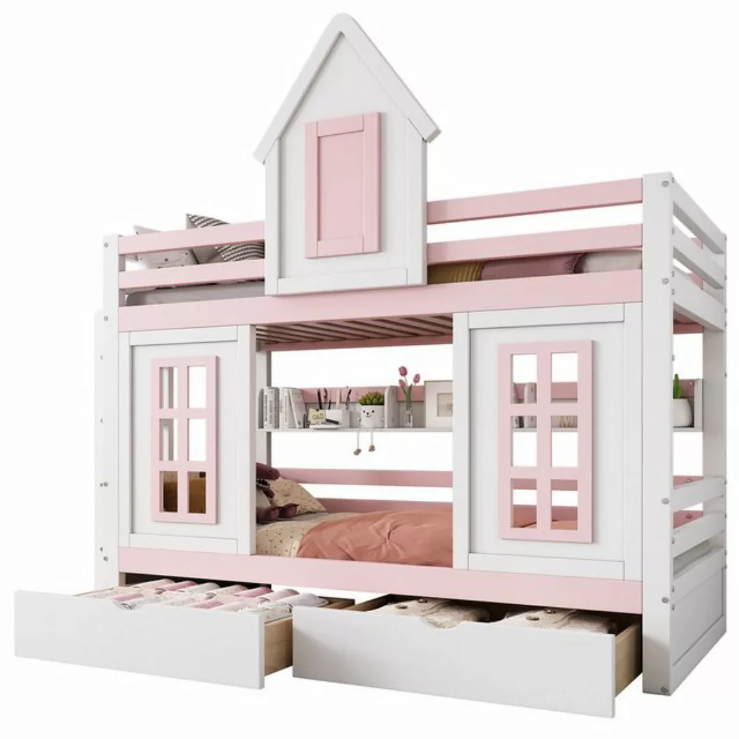 OKWISH Etagenbett Holzbett Kinderbett Hausbett Stauraumbett (mit Dach und F günstig online kaufen