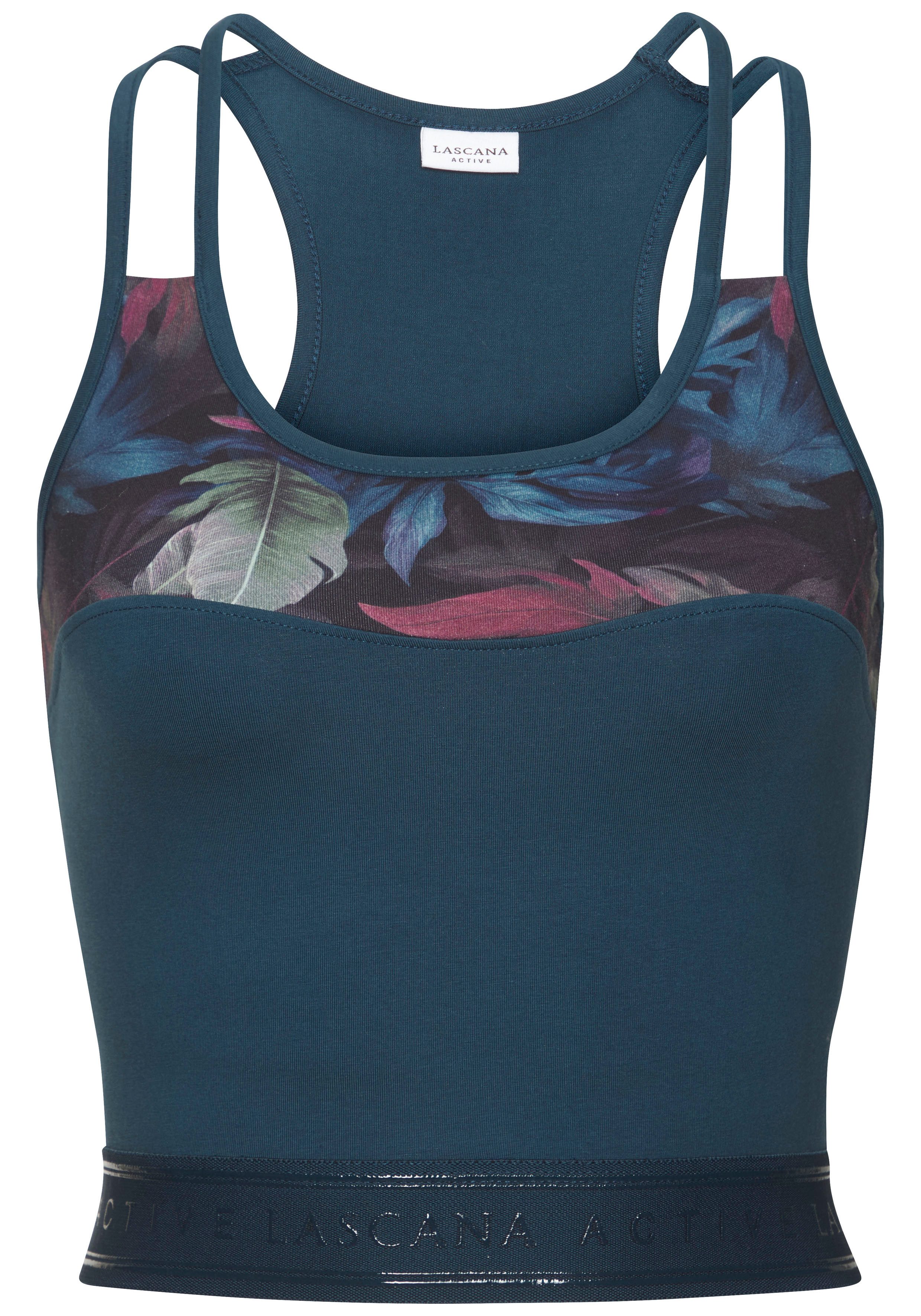 LASCANA ACTIVE Crop-Top, Sporttop mit floralem Einsatz und Racerback günstig online kaufen
