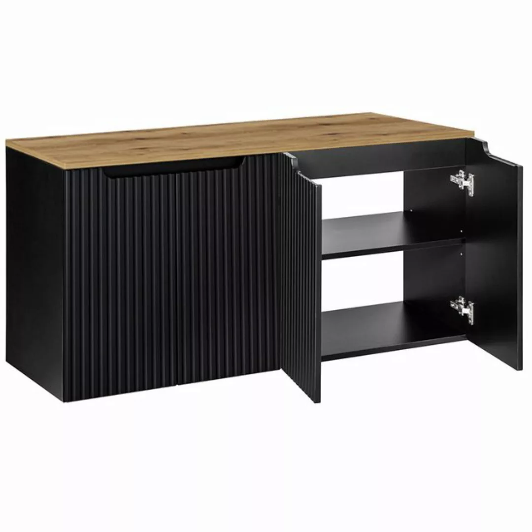 Lomadox Waschbeckenschrank NEWPORT-56-BLACK 120cm, in schwarz mit Eiche, ge günstig online kaufen