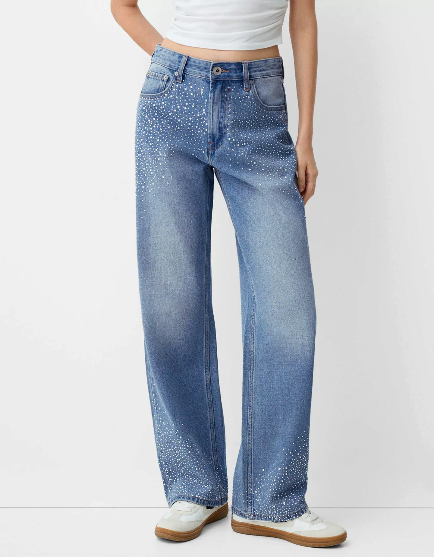 Bershka Wide-Leg-90'S-Jeans Mit Glitzer Damen 34 Blau günstig online kaufen