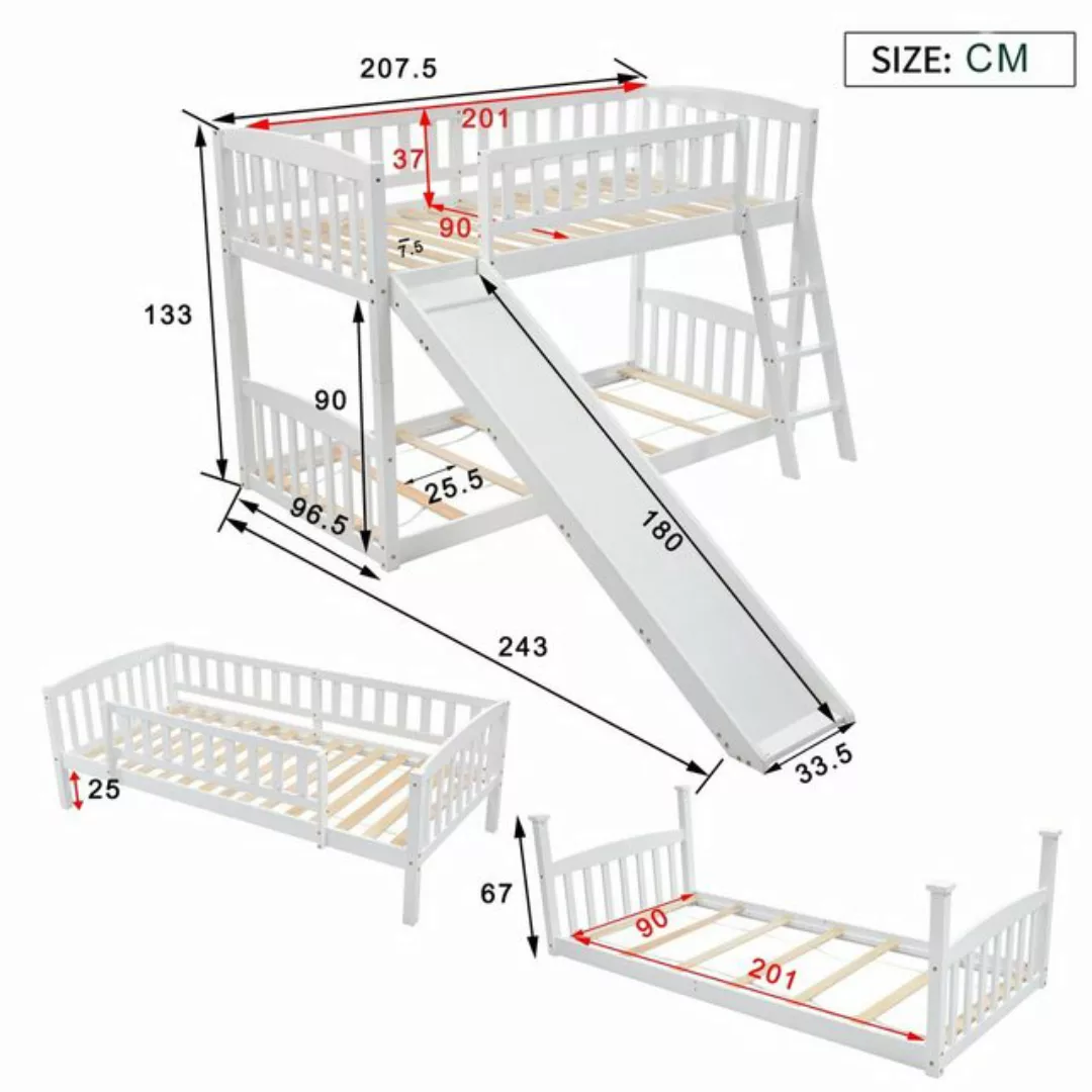 WISHDOR Kinderbett Kinderbett Kinder Bett Jugendbett Massivholzbett Doppelb günstig online kaufen