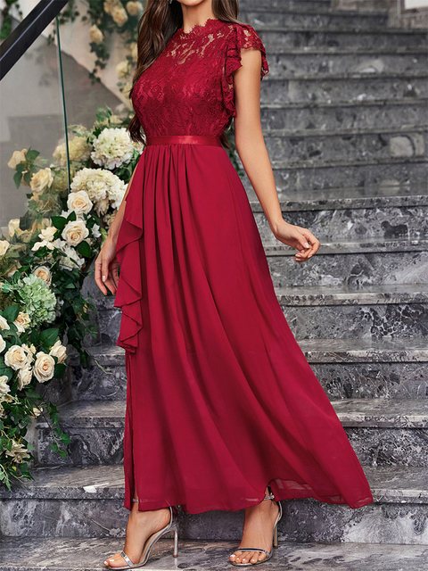 KIKI Abendkleid Sexy ärmelloses Abendkleid aus Spitzen-Chiffon mit Rundhals günstig online kaufen