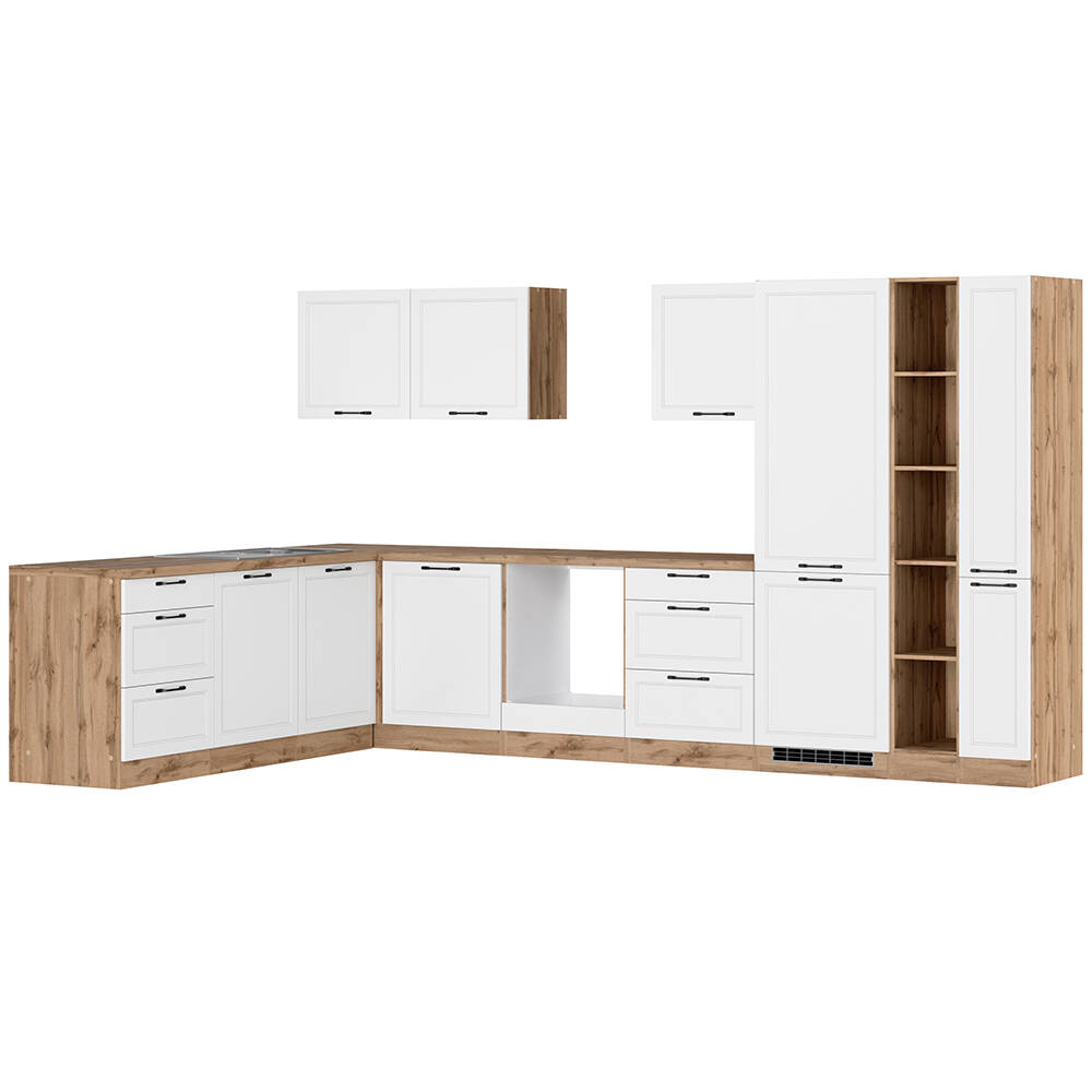 Winkelküche 360/240 cm in weiß und Eiche, Arbeitsplatte in Eiche, MONTERREY günstig online kaufen