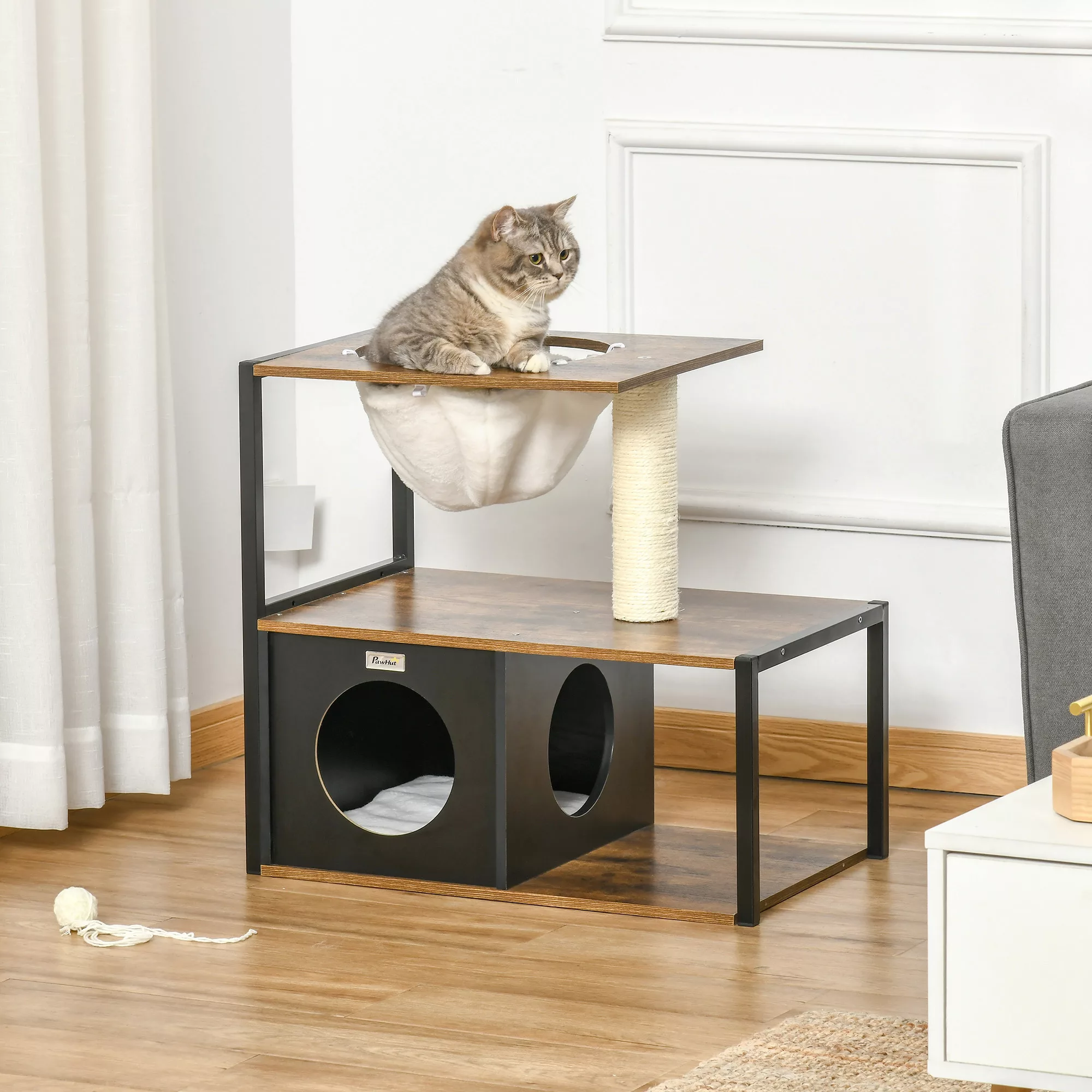 PawHut Katzenhaus Möbel Kratzbaum mit Höhle Bett Kissen Hängematte Sisal Br günstig online kaufen