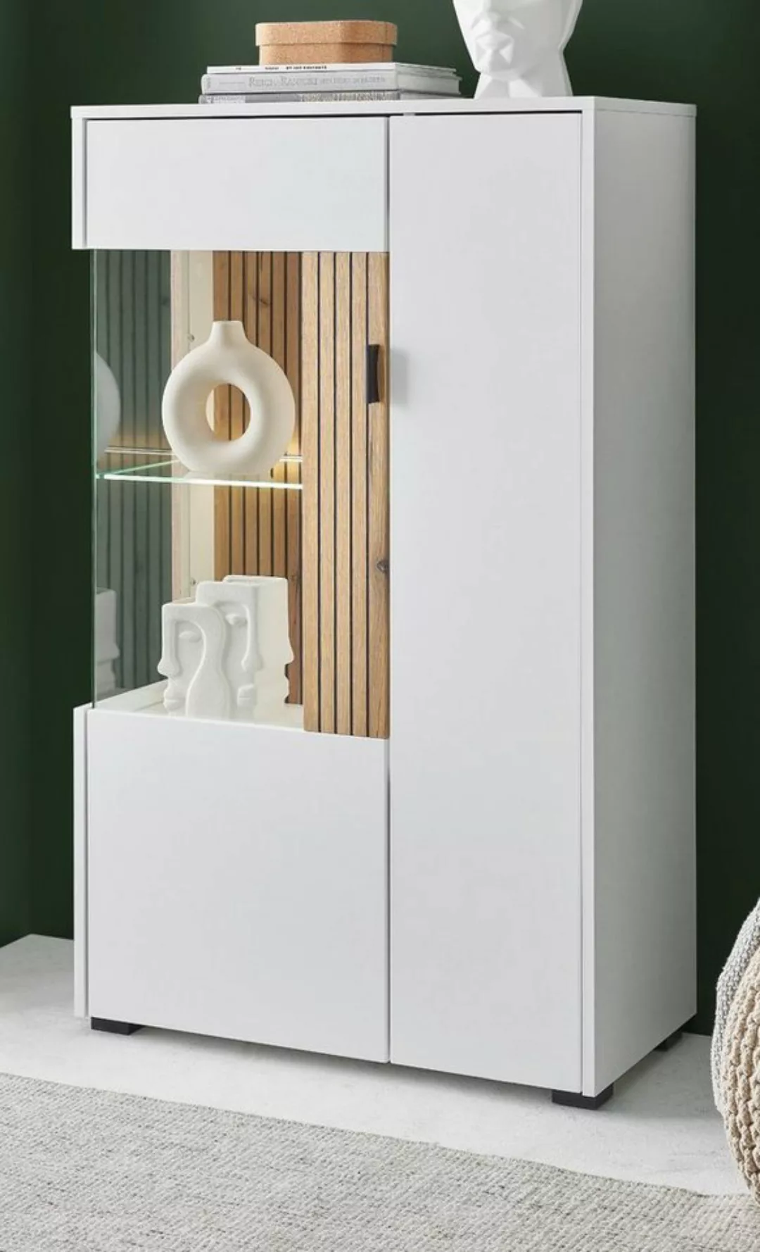 Furn.Design Standvitrine Merced (Highboard in weiß mit Eiche, 75 x 125 cm) günstig online kaufen