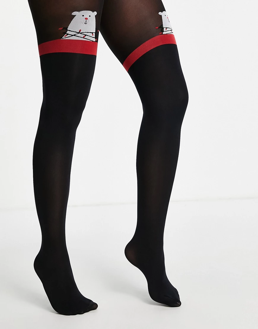 Pretty Polly – Strumpfhose in Schwarz mit Eisbär-Detail günstig online kaufen