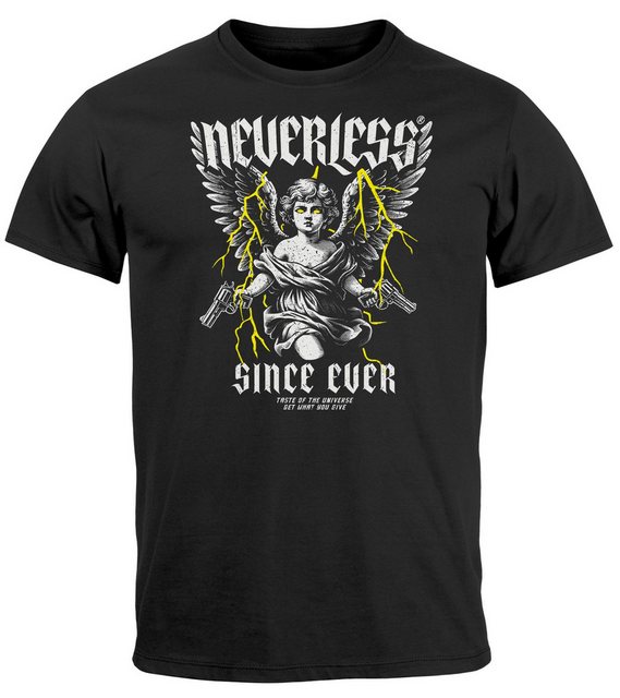 Neverless Print-Shirt Herren T-Shirt Engel Tattoo Style Schrift Aufdruck Pr günstig online kaufen