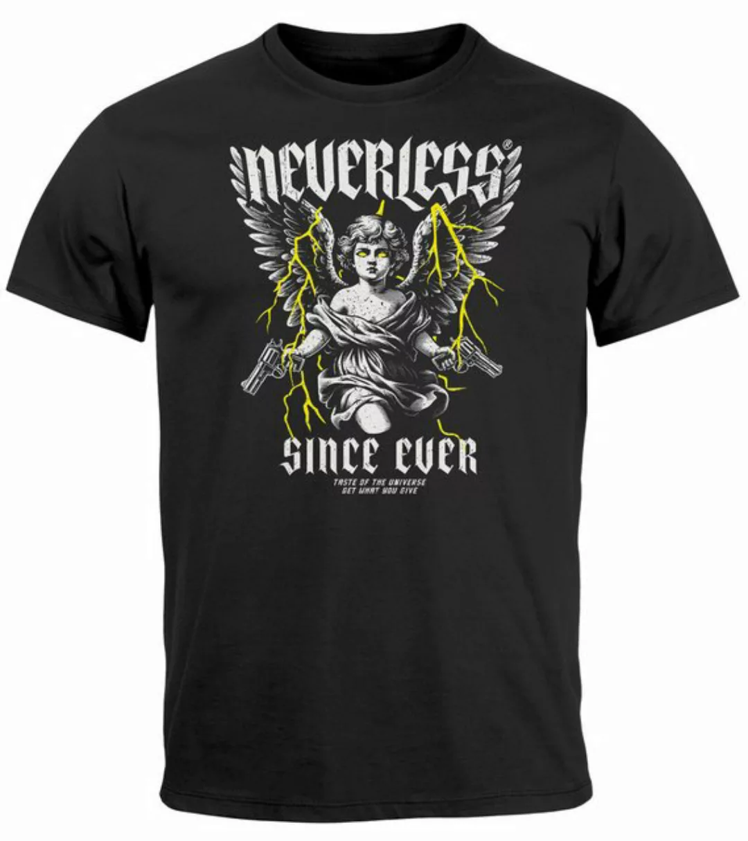 Neverless Print-Shirt Herren T-Shirt Engel Tattoo Style Schrift Aufdruck Pr günstig online kaufen