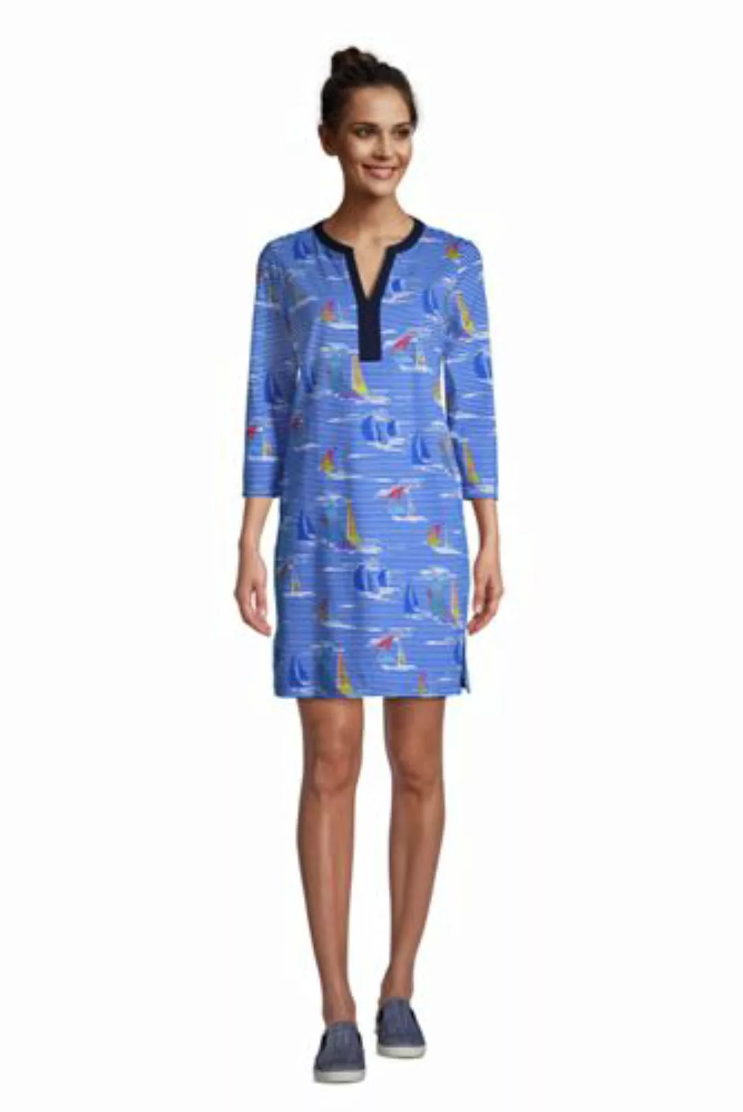 Tunika-Strandkleid Gemustert, Damen, Größe: S Normal, Blau, Baumwolle, by L günstig online kaufen