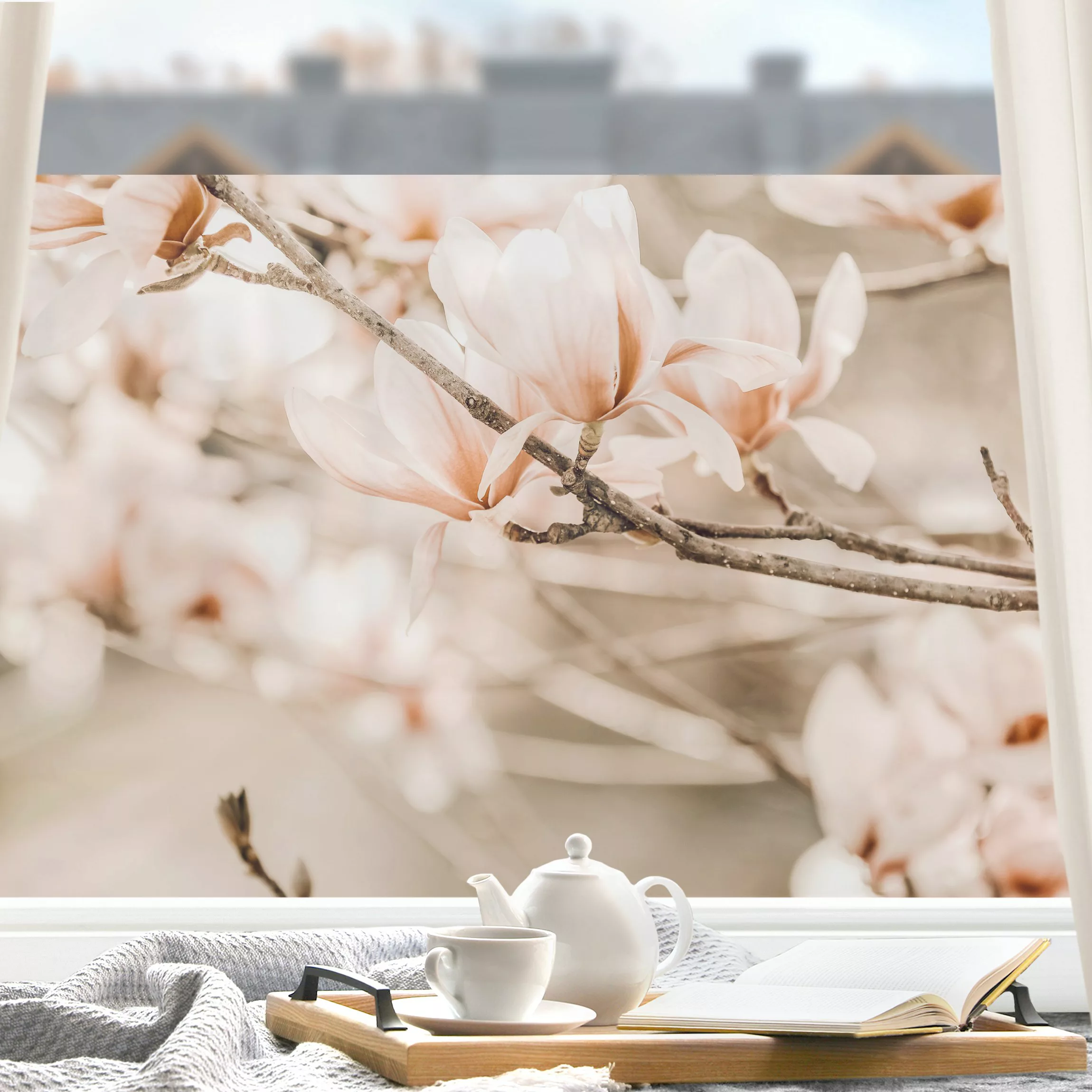 Fensterfolie Magnolienzweige im Vintagestil günstig online kaufen