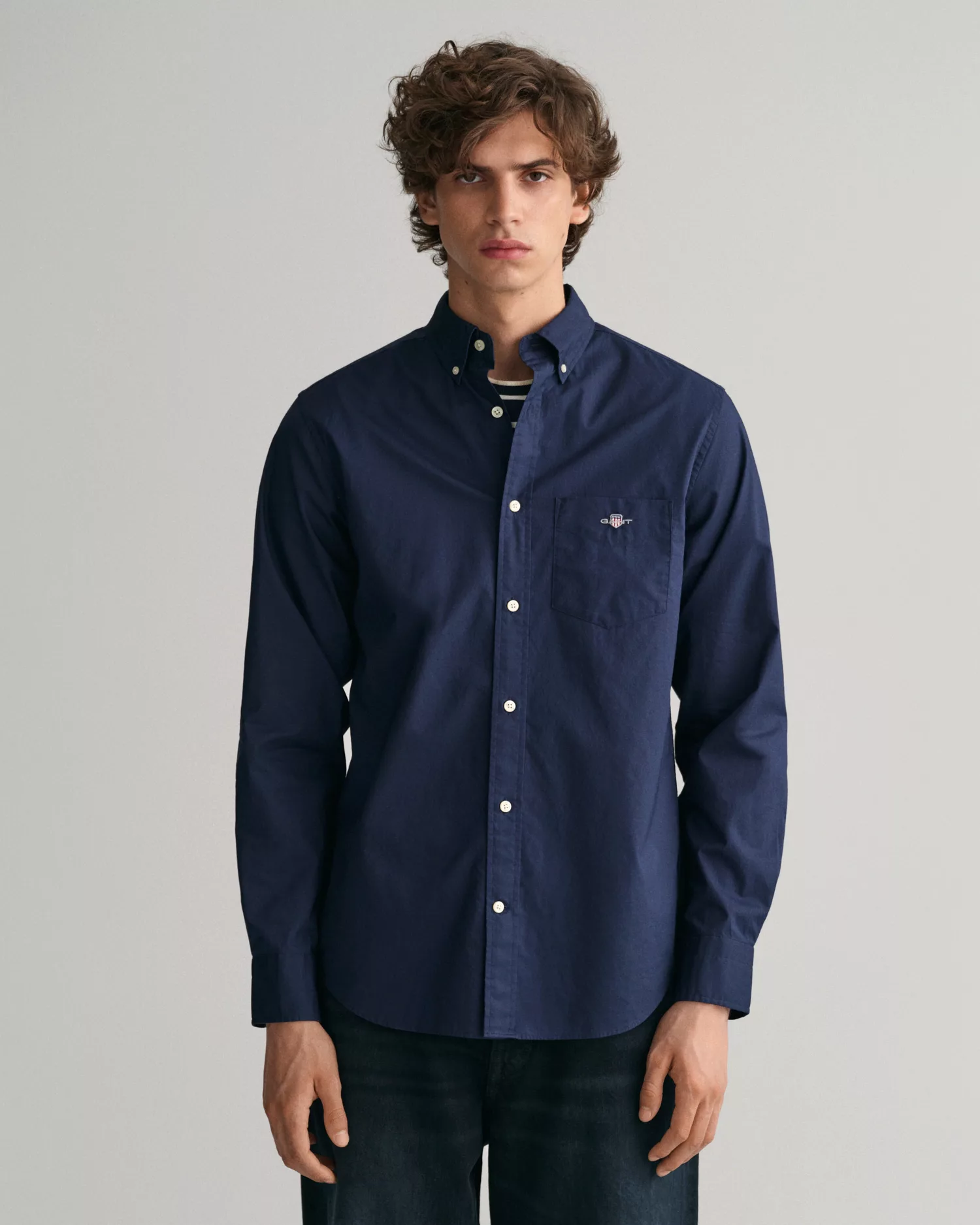 Gant Casual Hemd Poplin Navy - Größe M günstig online kaufen