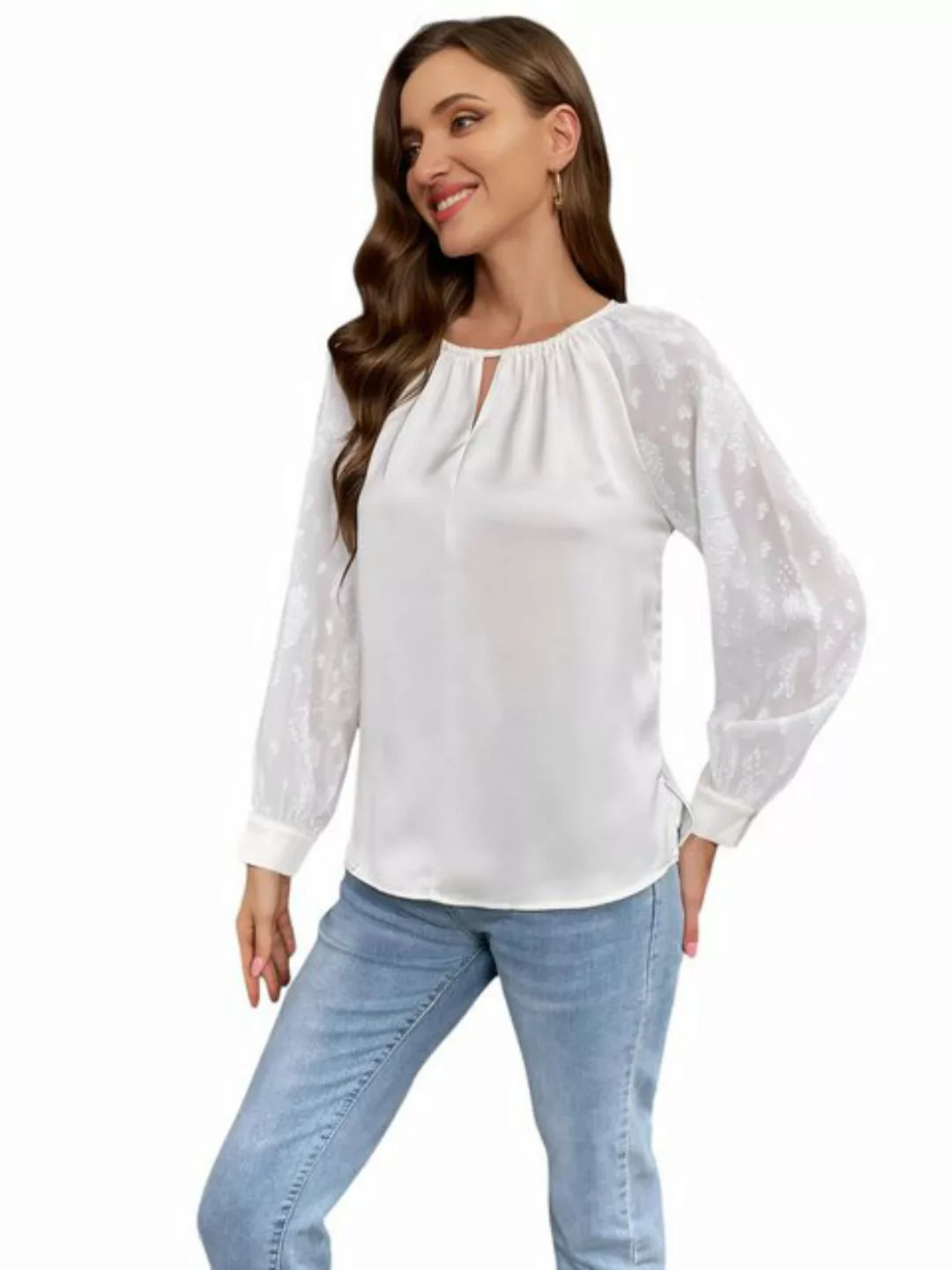 LAPA PLUS Langarmbluse Elegant Blusenshirt Damenbluse Rundhals Tunikabluse günstig online kaufen