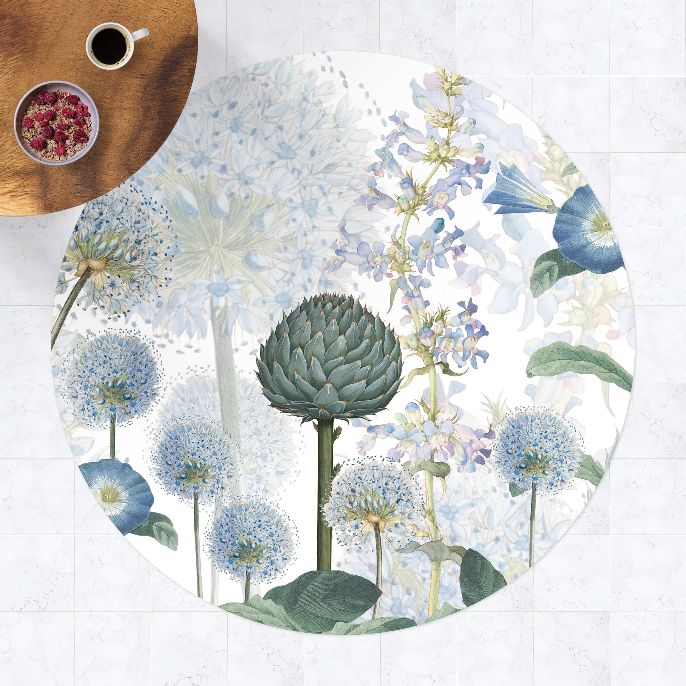 Runder Vinyl-Teppich Blaue Alliumdolden im Wind günstig online kaufen