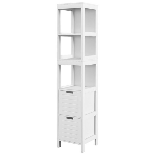 COSTWAY Hochschrank Bad, mit 5 Fächern & 2 Schubladen, weiß,145x30,5x30,5cm günstig online kaufen