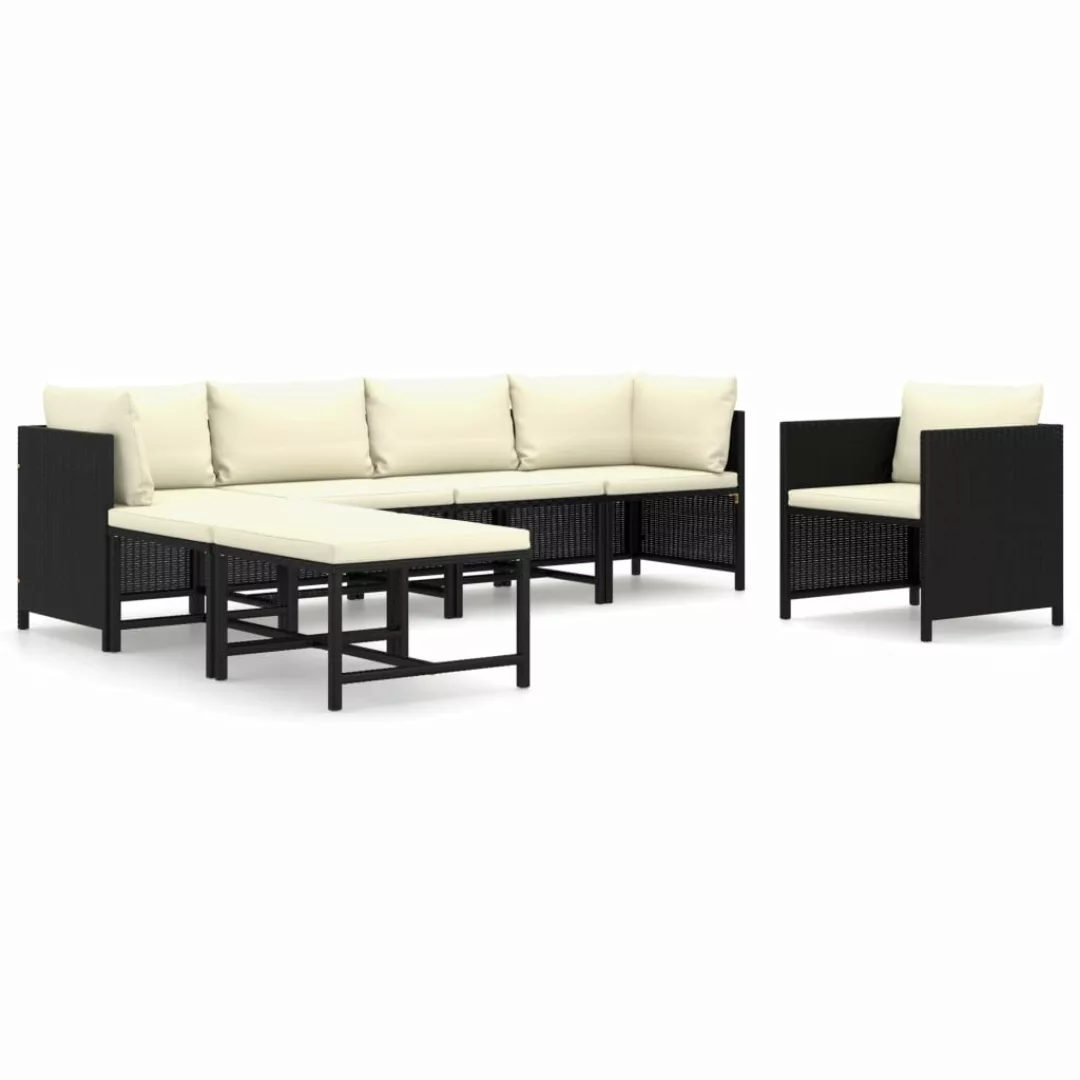 7-tlg. Garten-lounge-set Mit Kissen Poly Rattan Schwarz günstig online kaufen