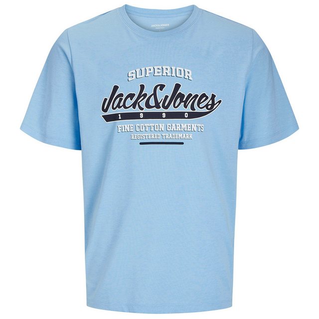 Jack & Jones Rundhalsshirt Große Größen T-Shirt hellblau melange Logoprint günstig online kaufen